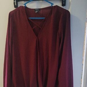 Rue21 Deep Red V-Neck Blouse